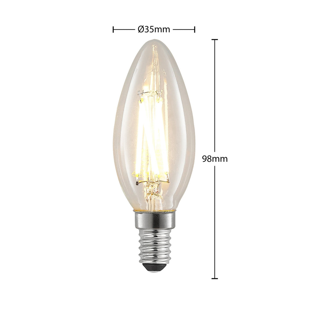 LED filamentpære E14 kronelysform 4W 2700K dimbar klar Arcchio bakside