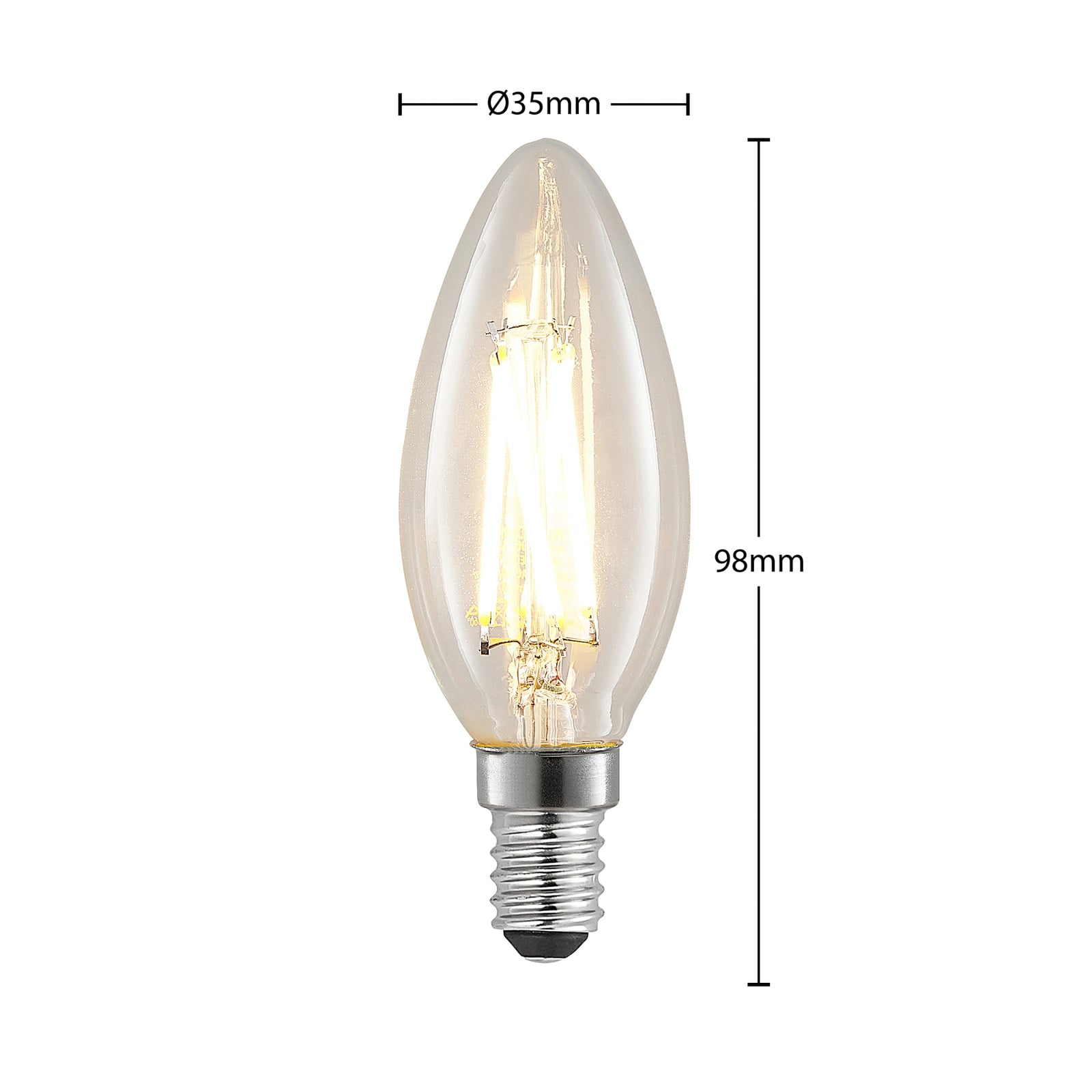 LED filamentpære E14 kronelysform 4W 2700K dimbar klar Arcchio bakside