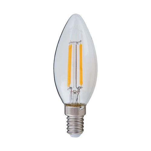 LED filamentpære E14 kronelysform 4W 470lm 2700K klar forfra