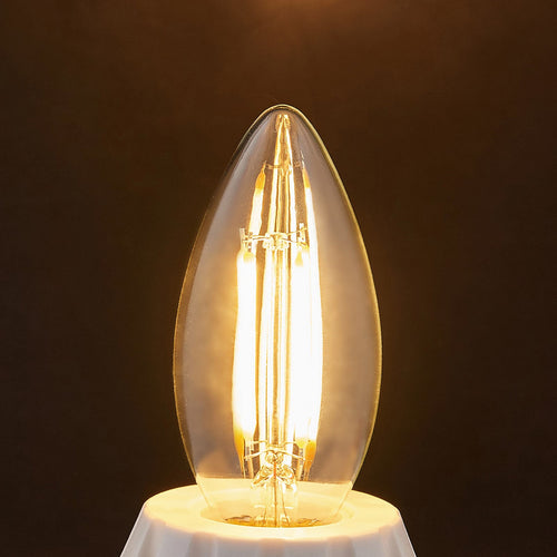 LED filamentpære E14 kronelysform 4W 470lm 2700K klar bakside