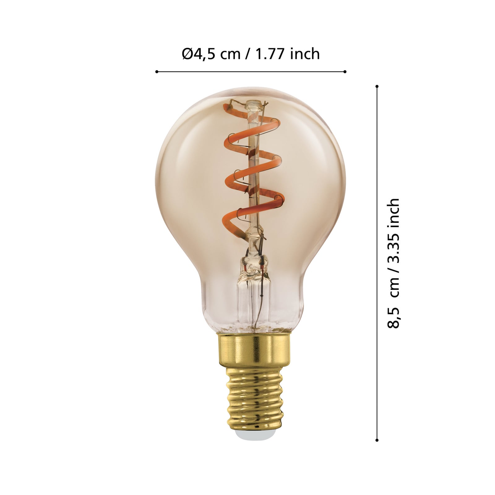 Detalj av LED filamentpære E14 P45 4W 2000K amber dimbar