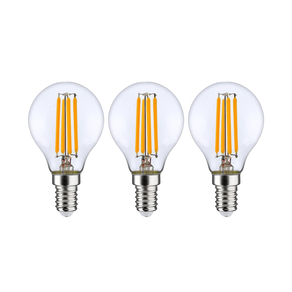 LED filamentpære E14 P45 4W 2700K dimbar klar 3-pk forfra
