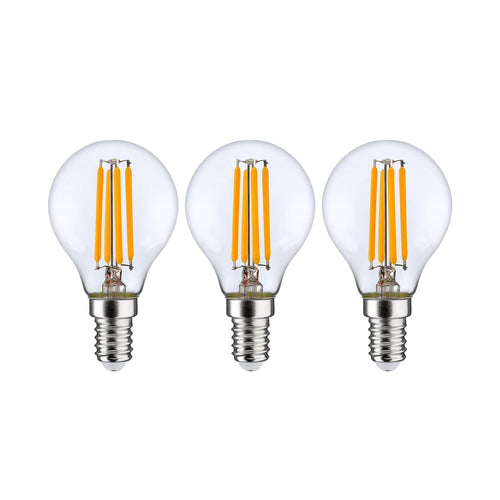 LED filamentpære E14 P45 4W 2700K dimbar klar 3-pk forfra