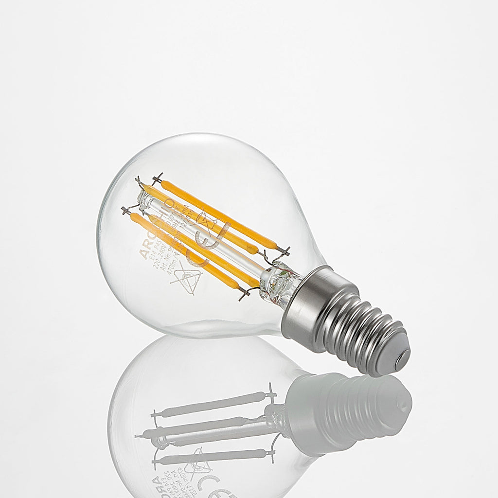 LED filamentpære E14 P45 4W 2700K dimbar klar 3-pk nærbilde av sokkel