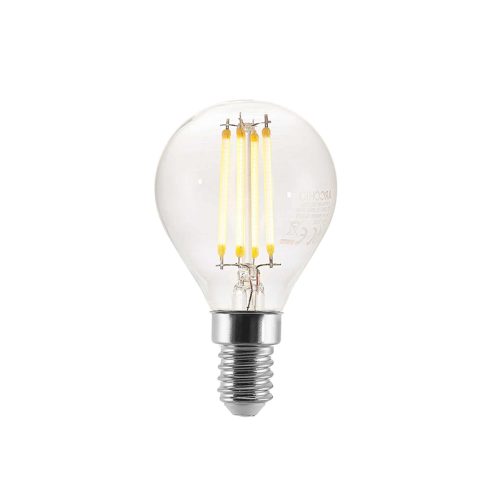 LED filamentpære E14 P45 4W 2700K klar dimbar - Arcchio forfra