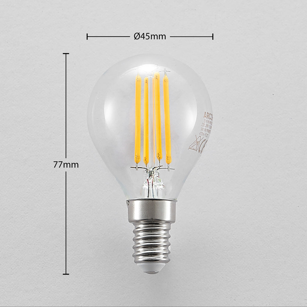 LED filamentpære E14 P45 4W 2700K klar dimbar - Arcchio detalj av filament