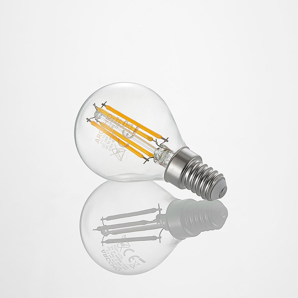 LED filamentpære E14 P45 4W 2700K klar dimbar - Arcchio nærbilde av glass