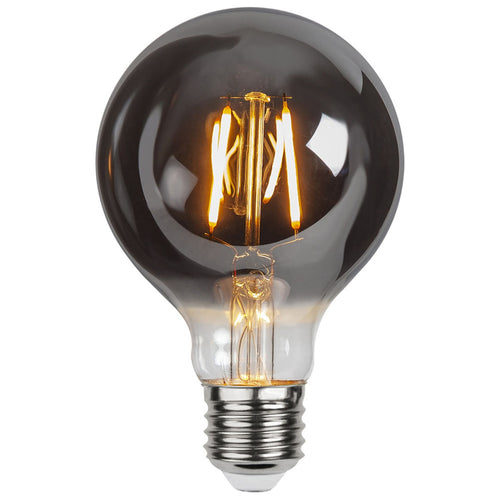 LED filamentpære E27 1,8W G80 røykfarget glass 2100K forfra