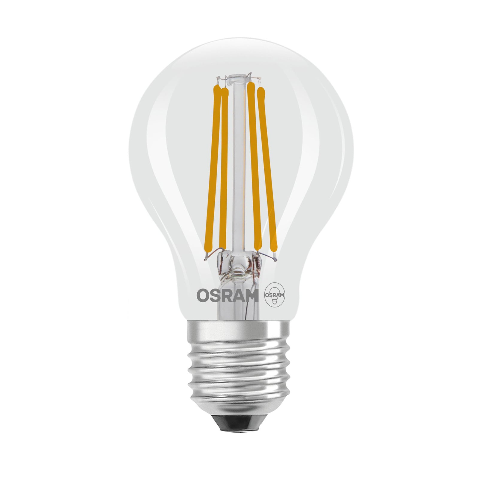 LED filamentpære E27 2,2W 2700K klar 470 lm 2-pakning OSRAM forfra