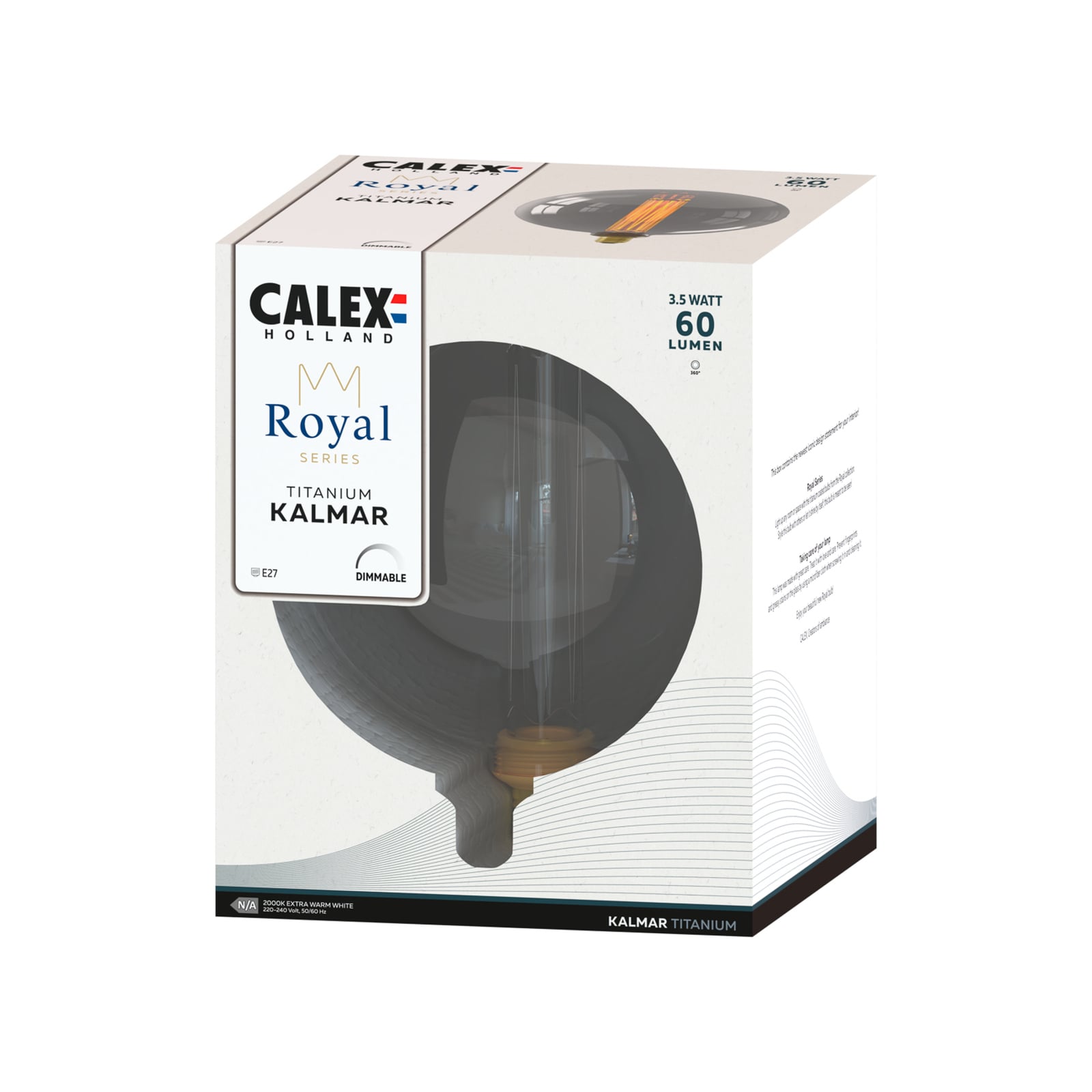 LED filamentpære E27 3,5W 2000K dimbar røykgrå Ø20 cm - Calex nærbilde