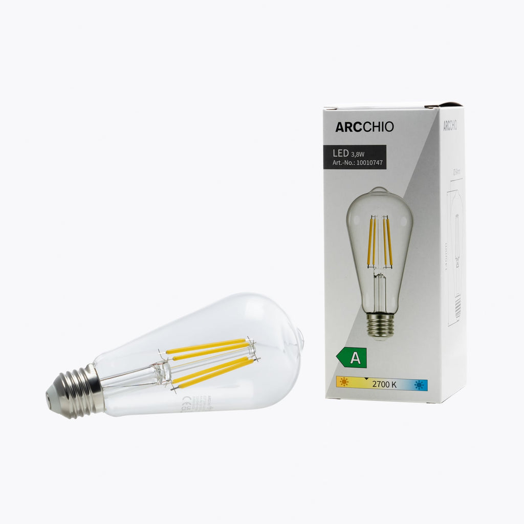 LED filamentpære E27 pæreform 3,8W 2700K 806lm klar - Arcchio montert i lampe