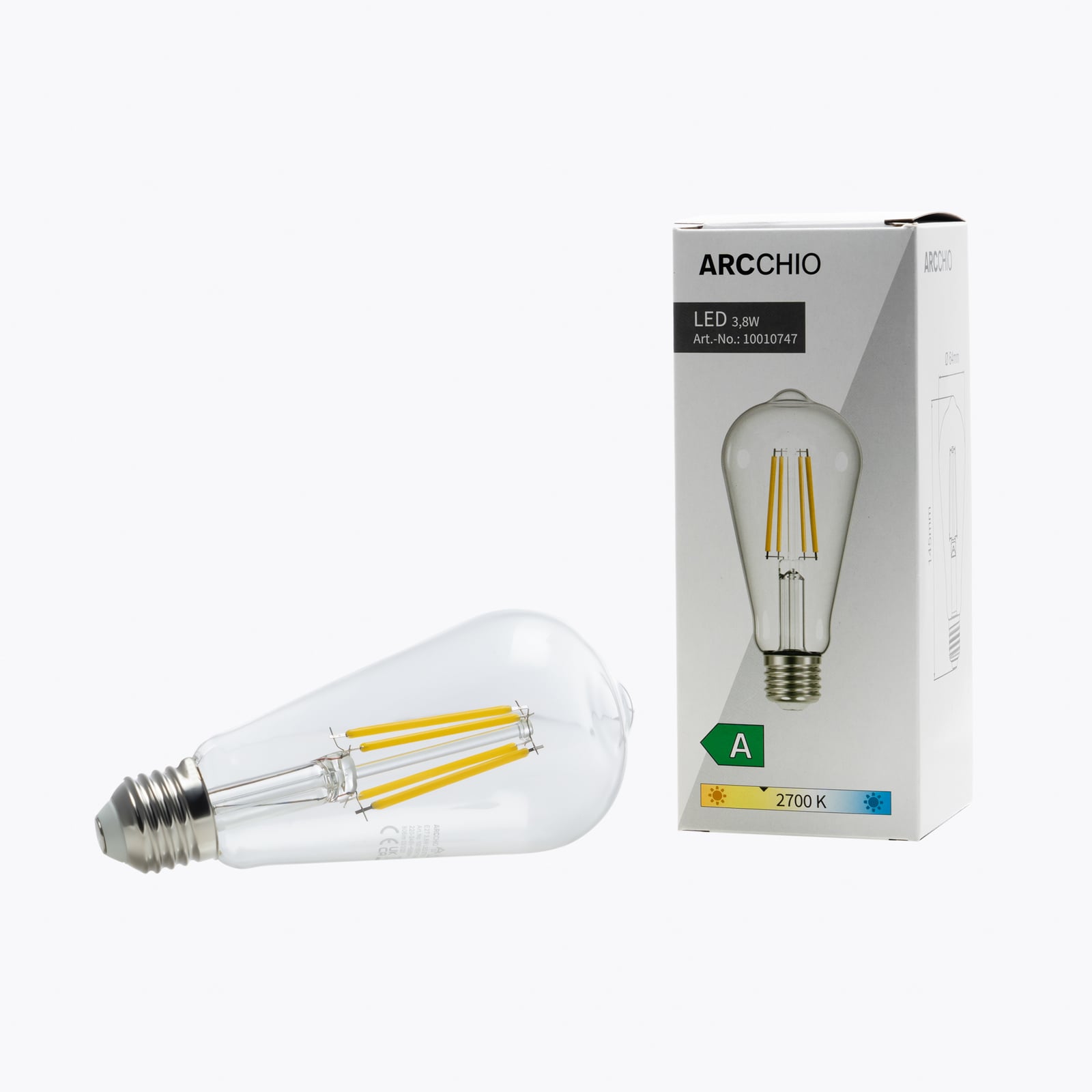 LED filamentpære E27 pæreform 3,8W 2700K 806lm klar - Arcchio montert i lampe
