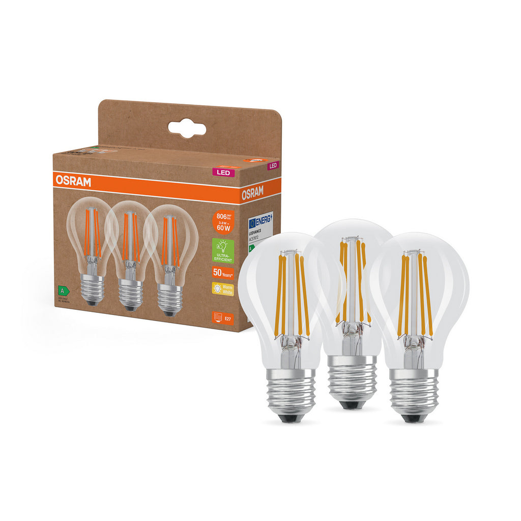 Montert LED filamentpære E27 3,8W 2700K klar 806lm OSRAM