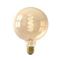 LED filamentpære E27 3,8W G125 gull 2100K dimbar forfra
