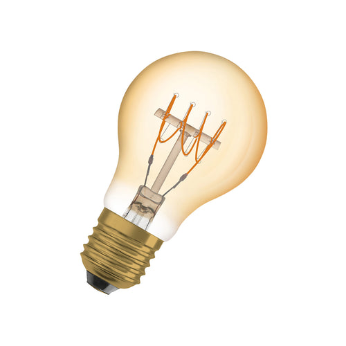LED filamentpære E27 4,8W 2200K dimbar gull pæreform OSRAM forfra