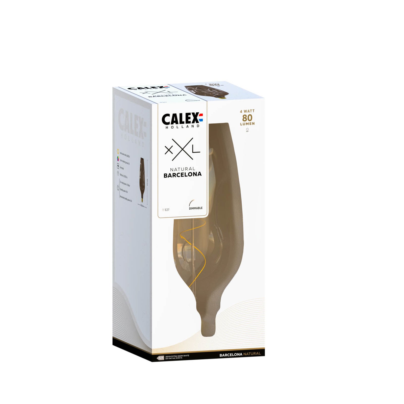 LED filamentpære E27 4W 1800K dimbar Ø11 cm natur Calex detalj av filament