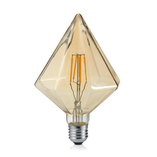 LED filamentpære E27 4W 2700K diamantform amber forfra