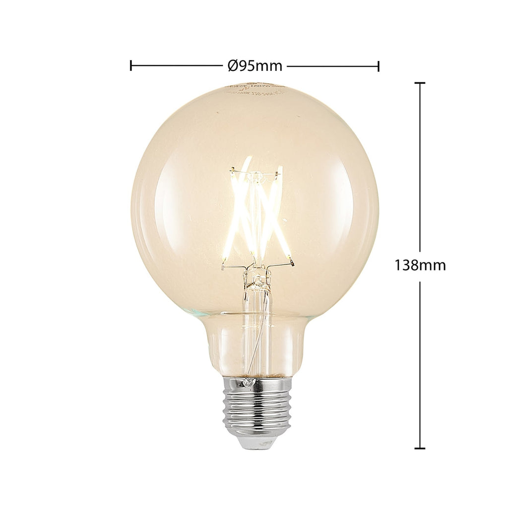 LED filamentpære E27 4W 2700K G95 globe dimbar klar 3-pk detalj