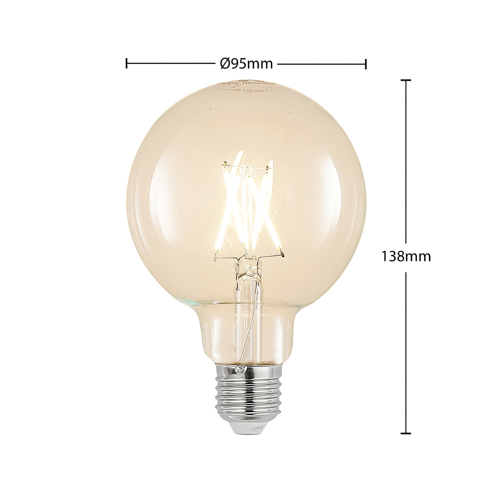 LED filamentpære E27 4W 2700K G95 globe dimbar klar 3-pk detalj