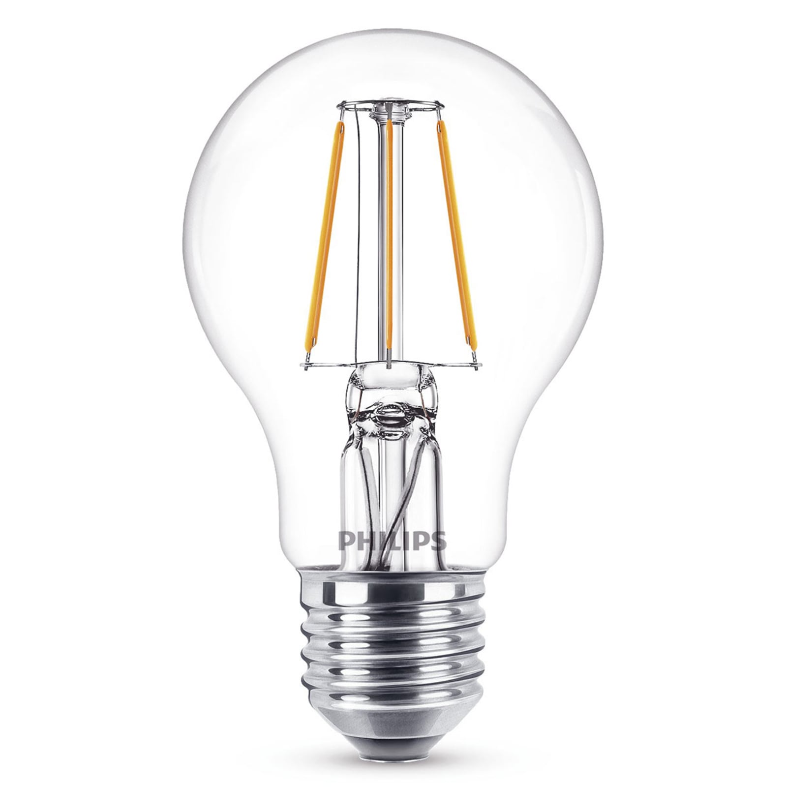 LED filamentpære E27 4W 2700K klar 470lm - Philips forfra