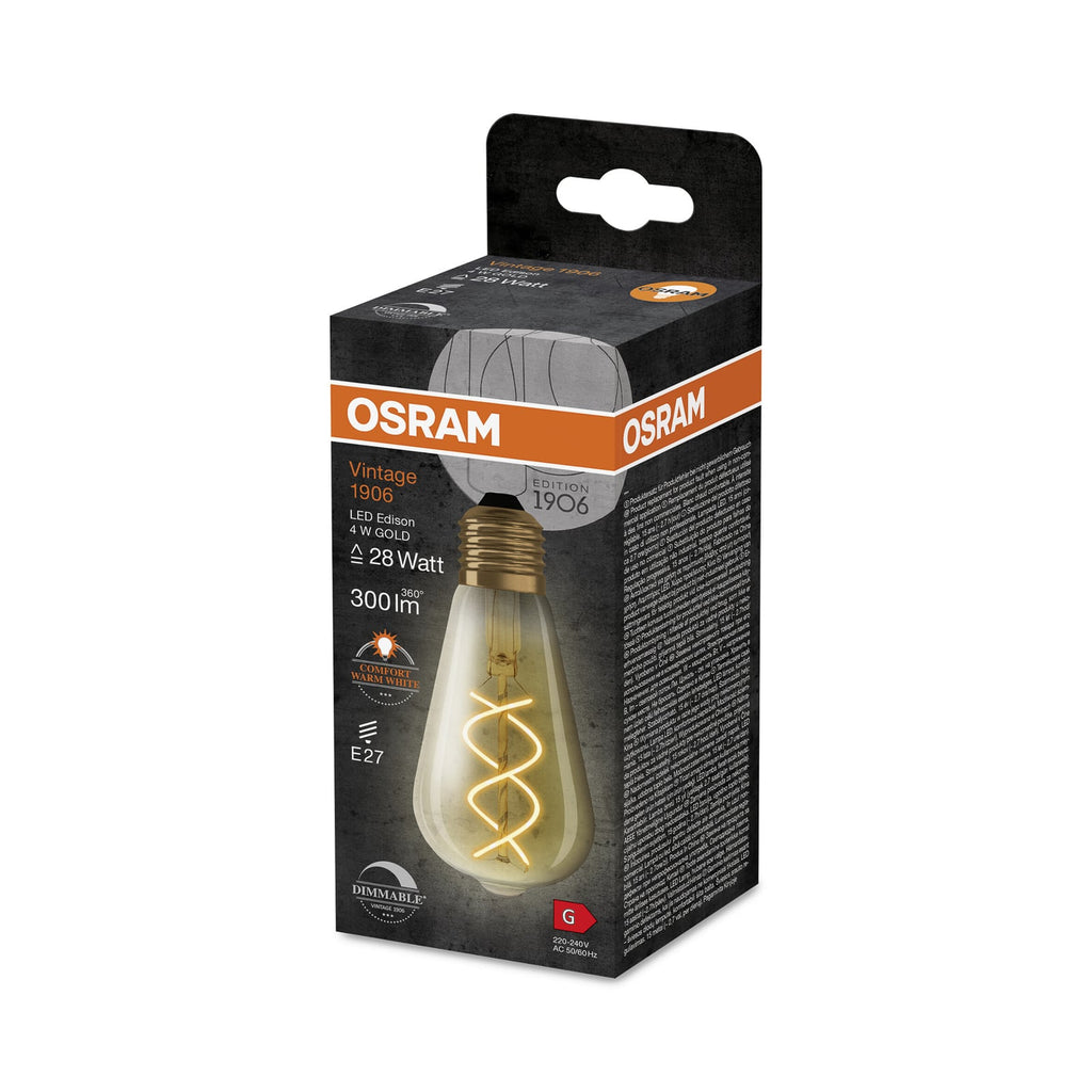 Detalj av LED filamentpære E27 4W Edison 2000K gull dimbar - OSRAM