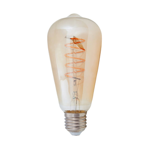 LED filamentpære E27 4W Rustika Curved Line 1800K amber forfra