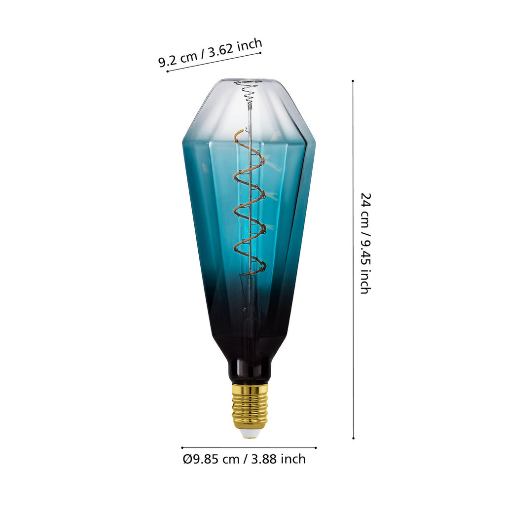 Detalj av LED filamentpære E27 4W T100 2000K blå dimbar fra EGLO