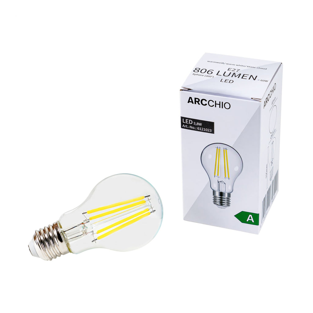 LED filamentpære E27 5W 2700K 1060 lm klar 10-pack montert i lampe
