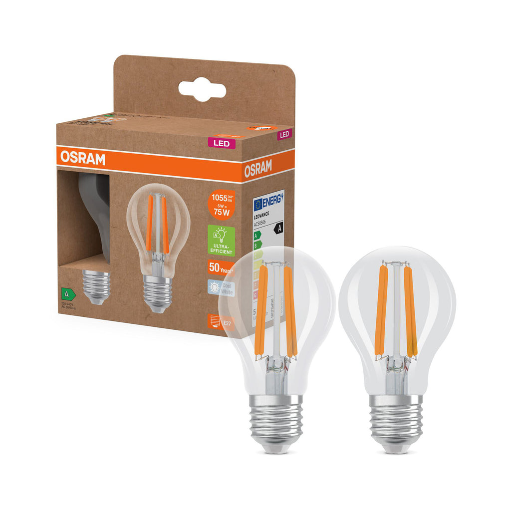 LED filamentpære E27 5W 4000K 1055 lm 2-pakning OSRAM nærbilde