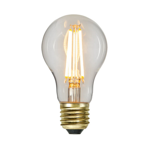 LED filamentpære E27 6,5W 2100K dimbar klar pæreform STAR TRADING forfra