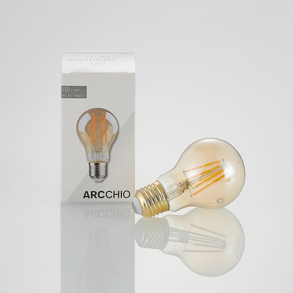 LED filamentpære E27 6,5W 2500K amber 3-stegs dimbar Arcchio side