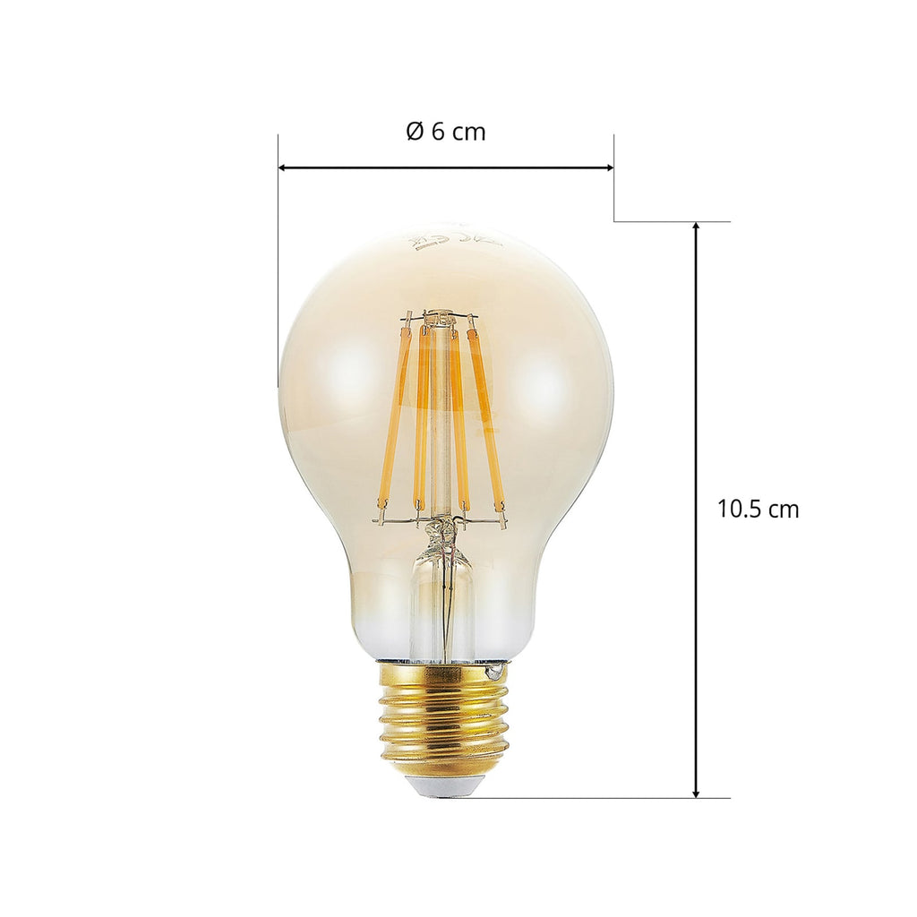LED filamentpære E27 6,5W 2500K amber 3-stegs dimbar Arcchio lyser i mørket