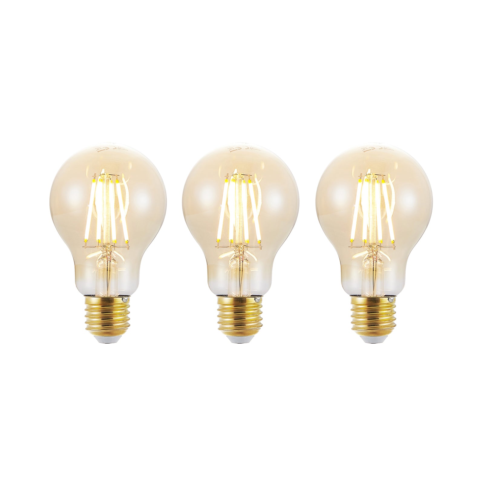 LED filamentpære E27 6,5W 2500K amber dimbar 3-pk foran