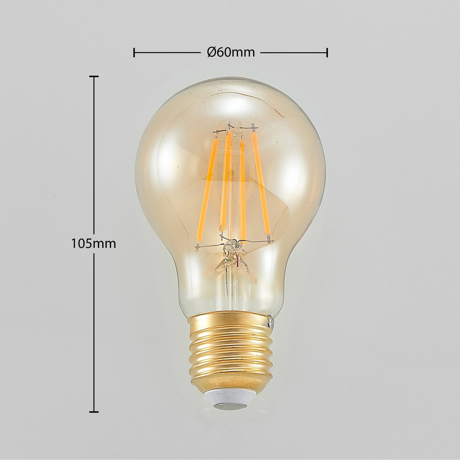 LED filamentpære E27 6,5W 2500K amber dimbar 3-pk detalj av filament