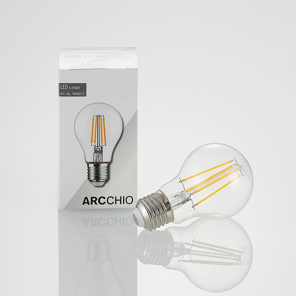LED filamentpære E27 6,5W 2700K 3-stegs dimbar klar - Arcchio sideprofil