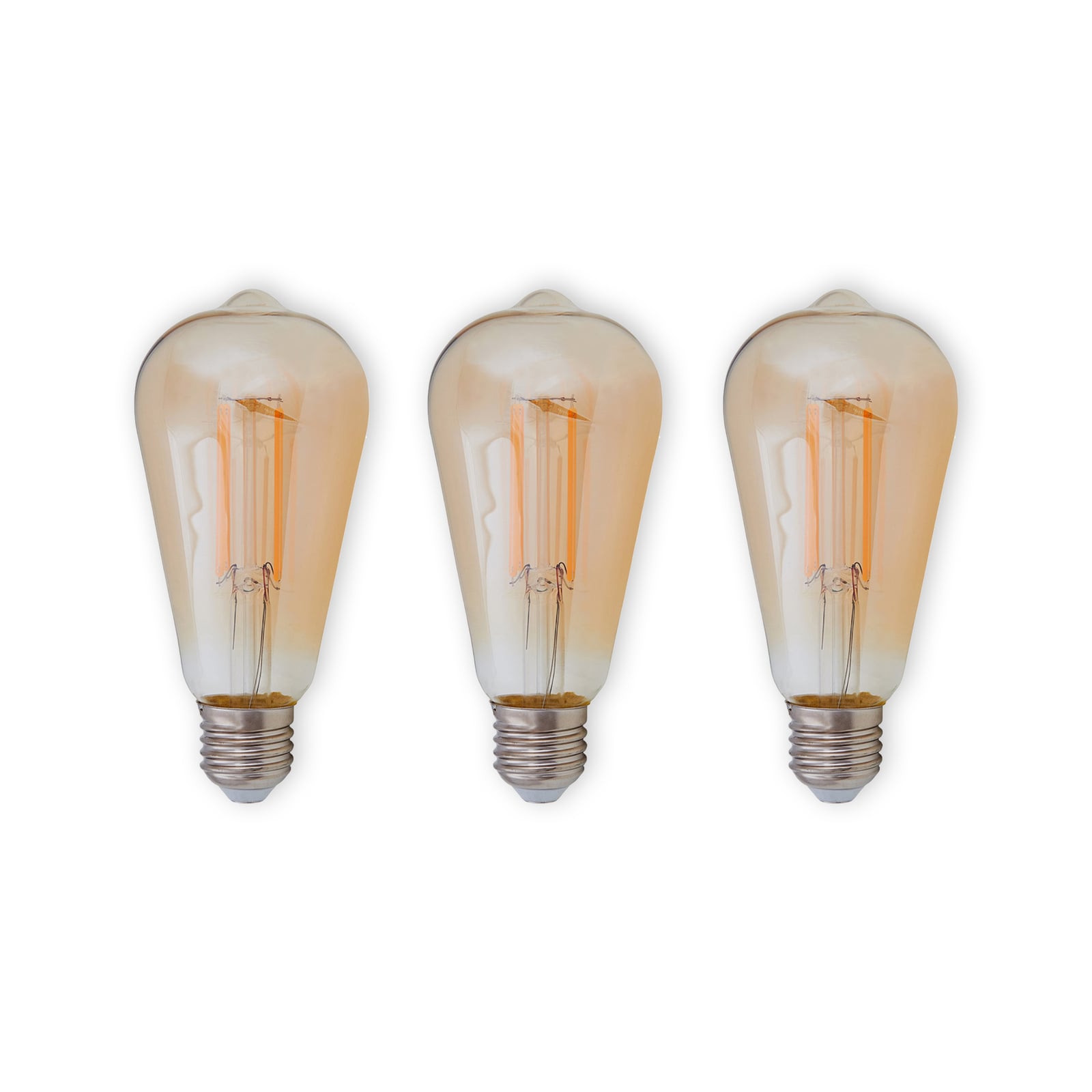 LED filamentpære E27 6W 1800K amber 3-pack forfra