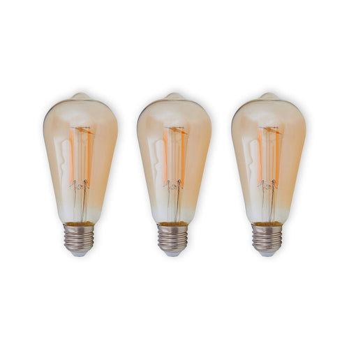 LED filamentpære E27 6W 1800K amber 3-pack forfra