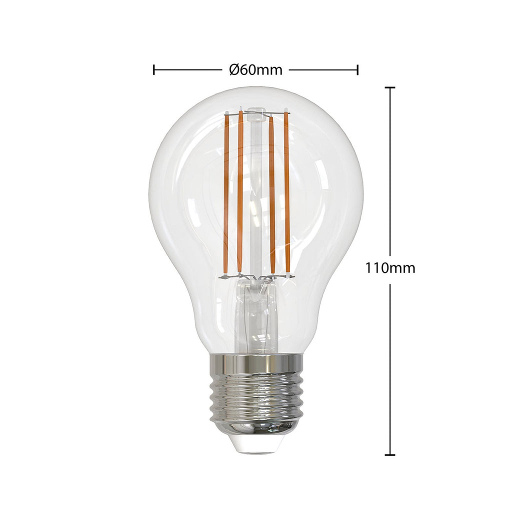 LED filamentpære E27 6W 2700K dimbar klar pæreform Arcchio nærbilde av filament