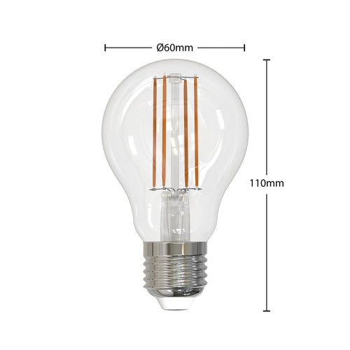 LED filamentpære E27 6W 2700K dimbar klar pæreform Arcchio nærbilde av filament