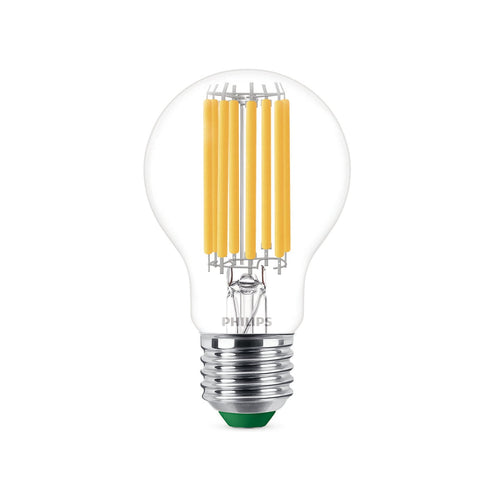 LED filamentpære E27 7,3W 2700K varmhvit klar 1535lm Philips forfra