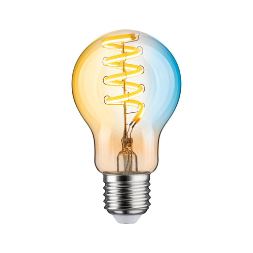 LED filamentpære E27 7,5W 600lm CCT dimbar gull Zigbee Paulmann bakside
