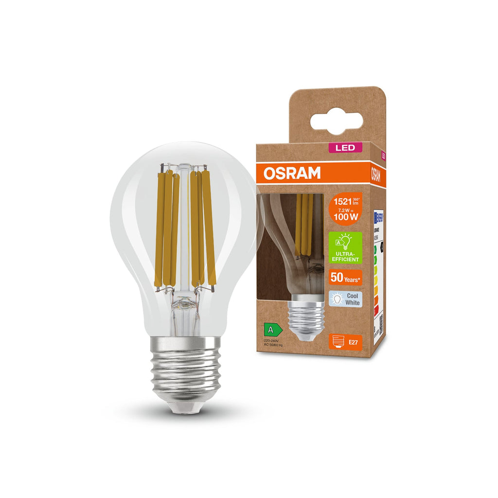 LED filamentpære E27 7,2W 1521lm 4000K nøytralhvit - OSRAM nærbilde av filament