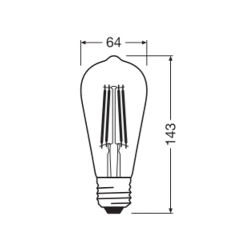 LED filamentpære E27 7,2W Edison 2400K gull dimbar - OSRAM bakside