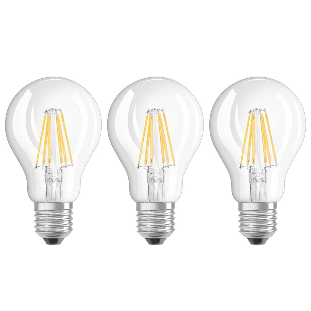 LED filamentpære E27 7W 2700K 806 lm klar 3-pack - OSRAM forfra