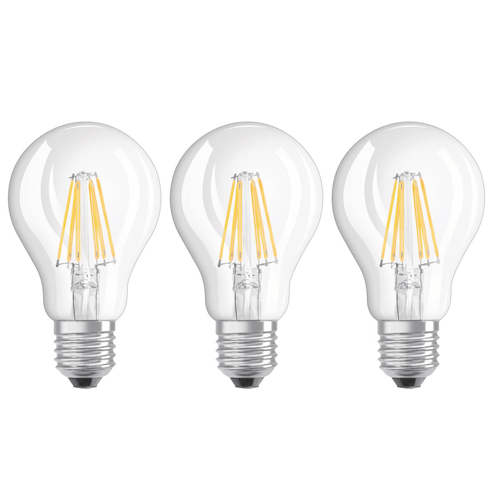 LED filamentpære E27 7W 2700K 806 lm klar 3-pack - OSRAM forfra