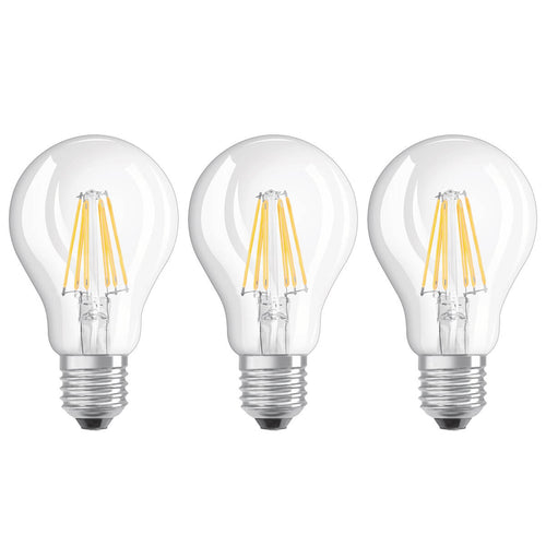 LED filamentpære E27 7W 2700K 806 lm klar 3-pack - OSRAM forfra