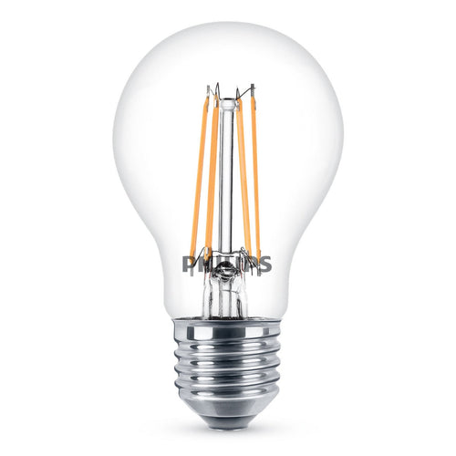 LED filamentpære E27 7W 2700K klar pæreform - Philips forfra