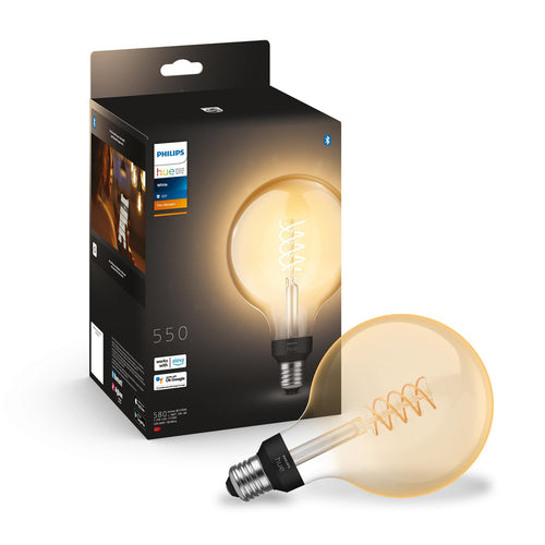 LED filamentpære E27 7W globe G125 dimbar 2100K - Philips Hue forfra