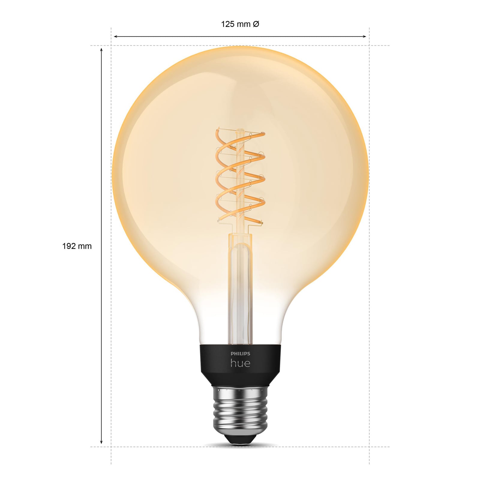 LED filamentpære E27 7W globe G125 dimbar 2100K - Philips Hue med emballasje