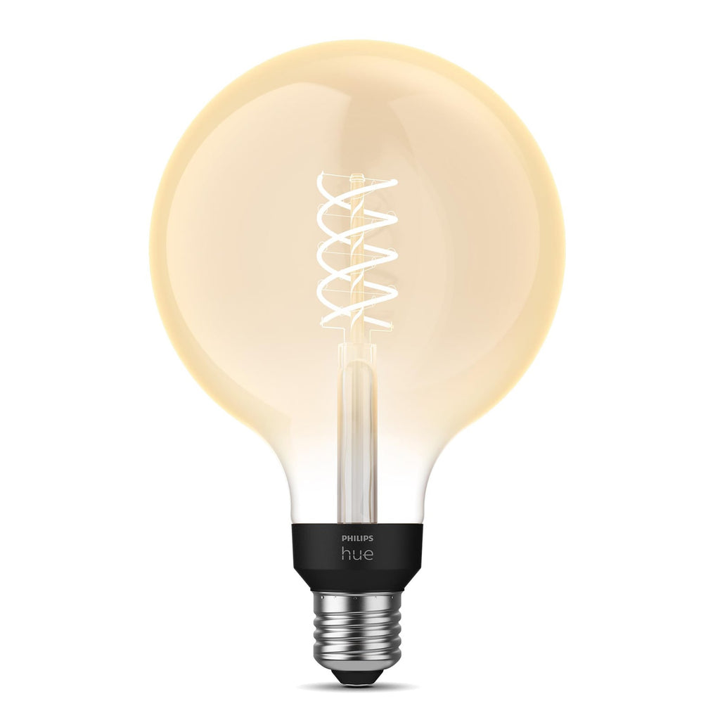 LED filamentpære E27 7W globe G125 dimbar 2100K - Philips Hue i bruk